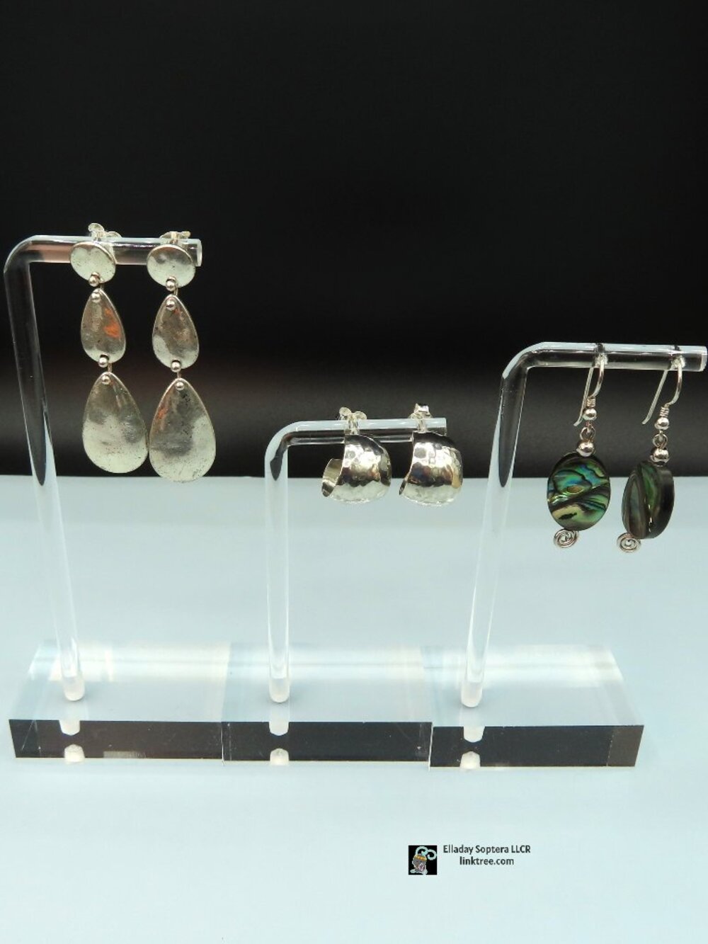 Abalone, Dangle, Huggy Silver Tone Earring Set